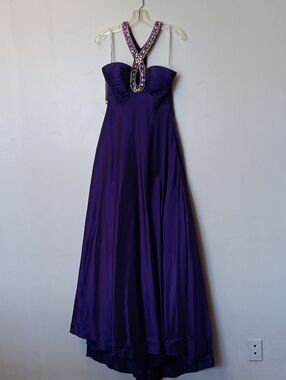 Studio 17 Deep Purple Jeweled Halter Prom Gown